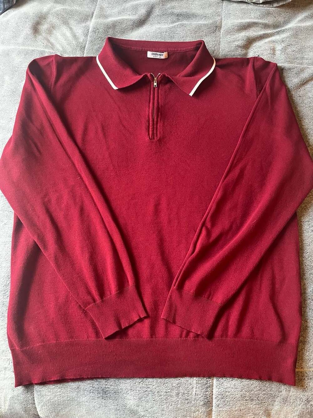 COOFANDY Long Sleeve Quarter Zip Knitted Polo Sweater Size XL Red